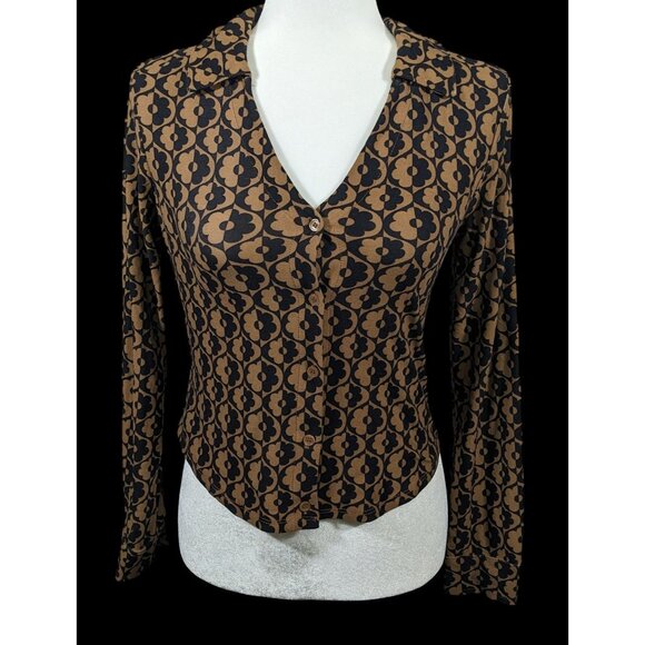 Retro Black And Brown Floral Button Down Top by No Boundaries - Picture 1 of 10